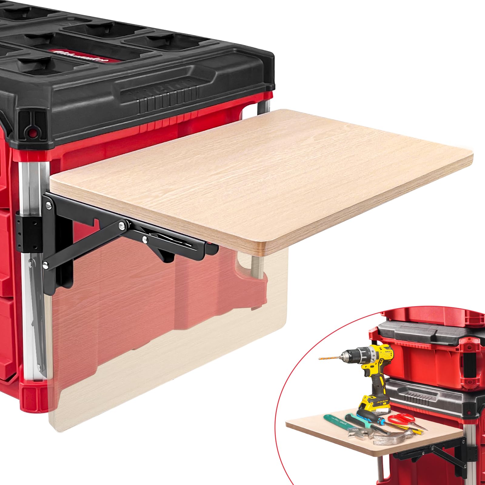 BPOPO heavy-duty foldable work table fits Milwaukee Packout rail for organized storage.