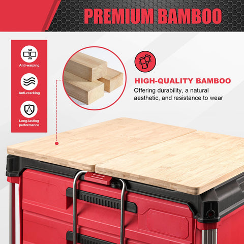 BPOPO portable bamboo work surface is space-saving when not in use.