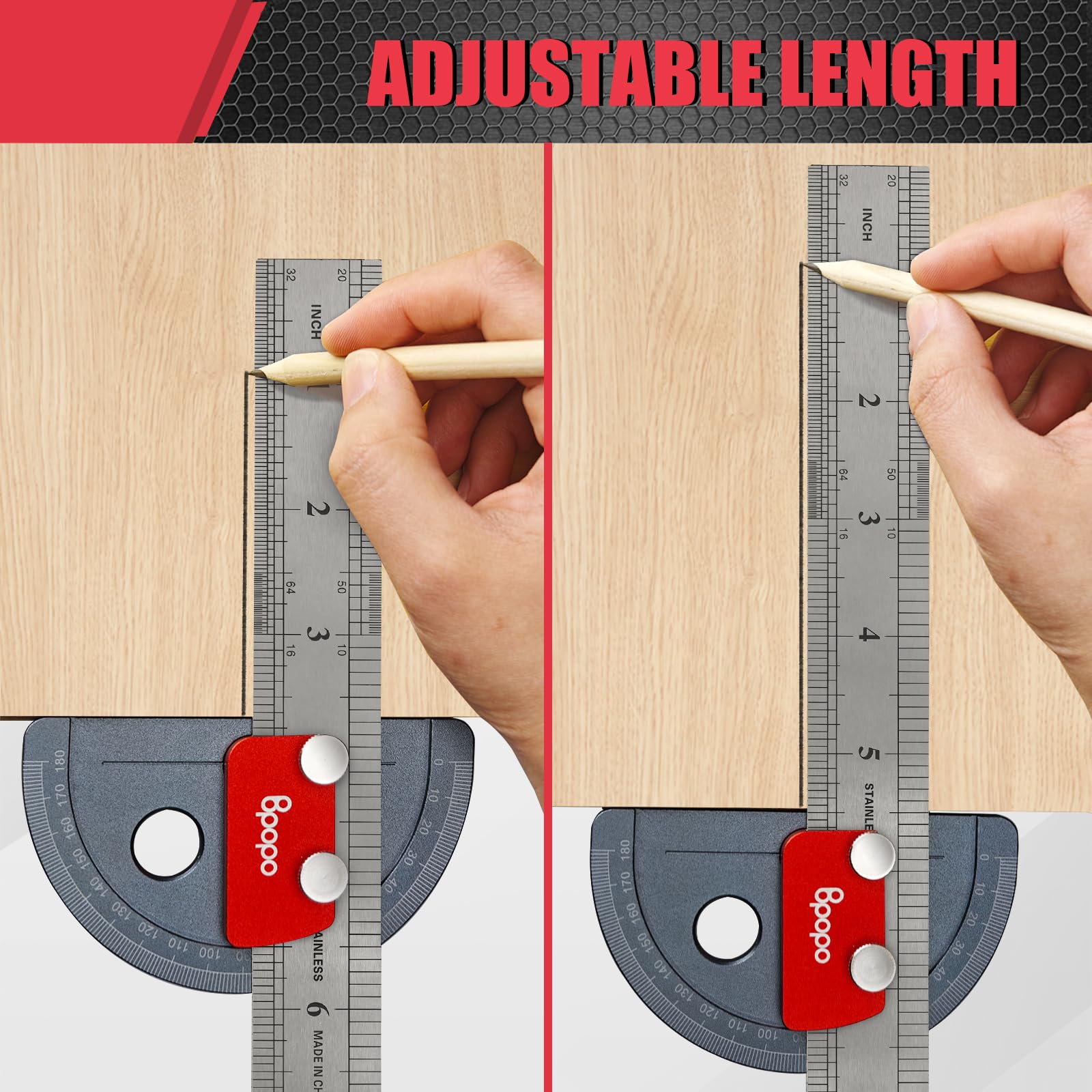 BPOPO Stainless Steel Angle Finder with knurled arm locks angles securely
