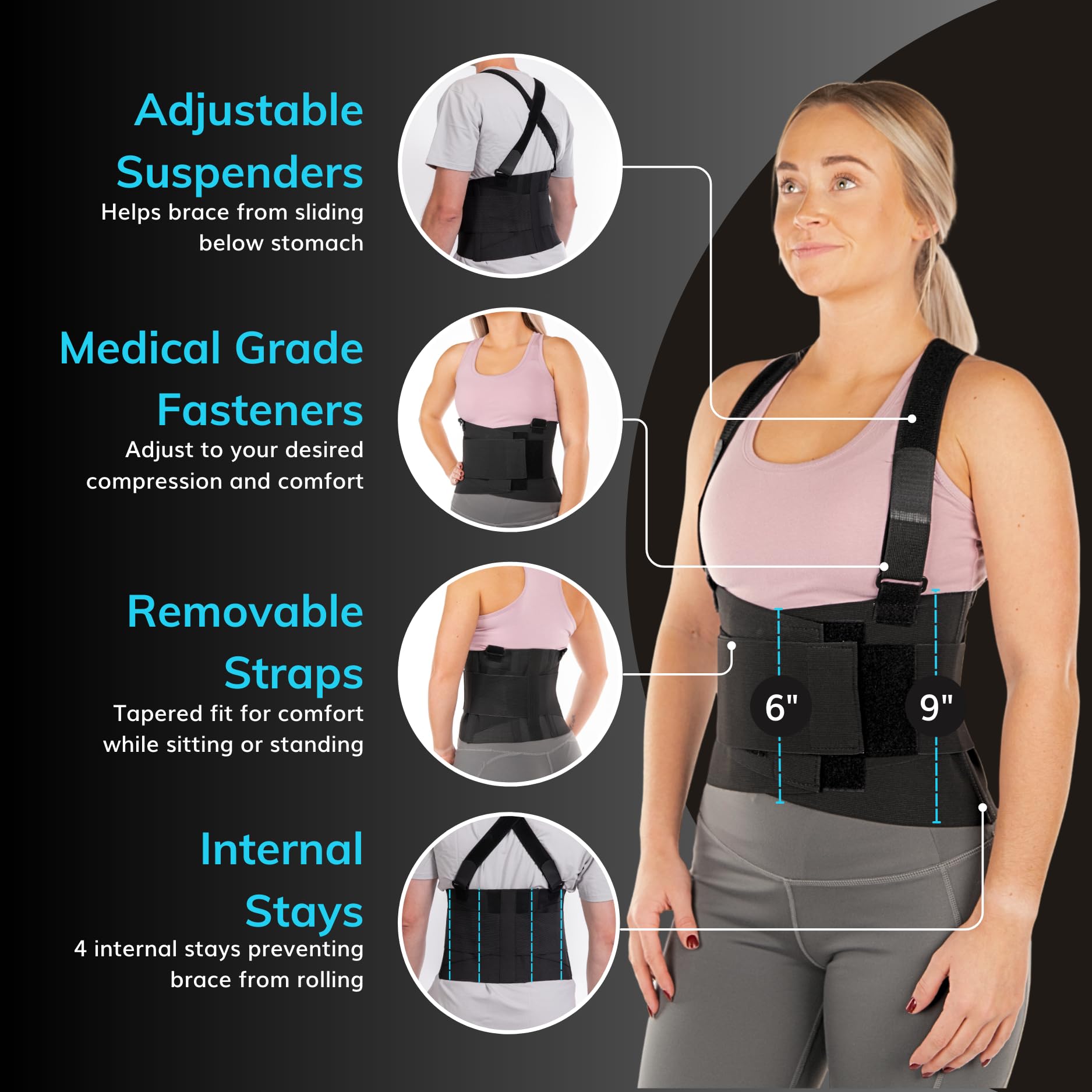 BraceAbility Work Back Brace breathable elastic material for comfort all day