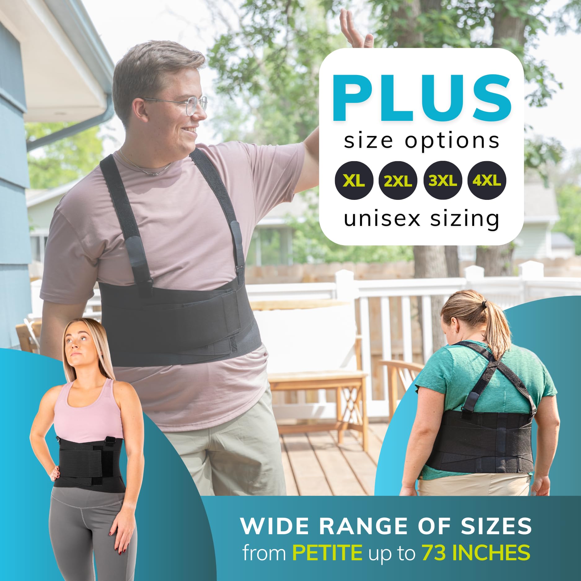 BraceAbility Work Back Brace with removable suspenders providing adjustable shoulder support