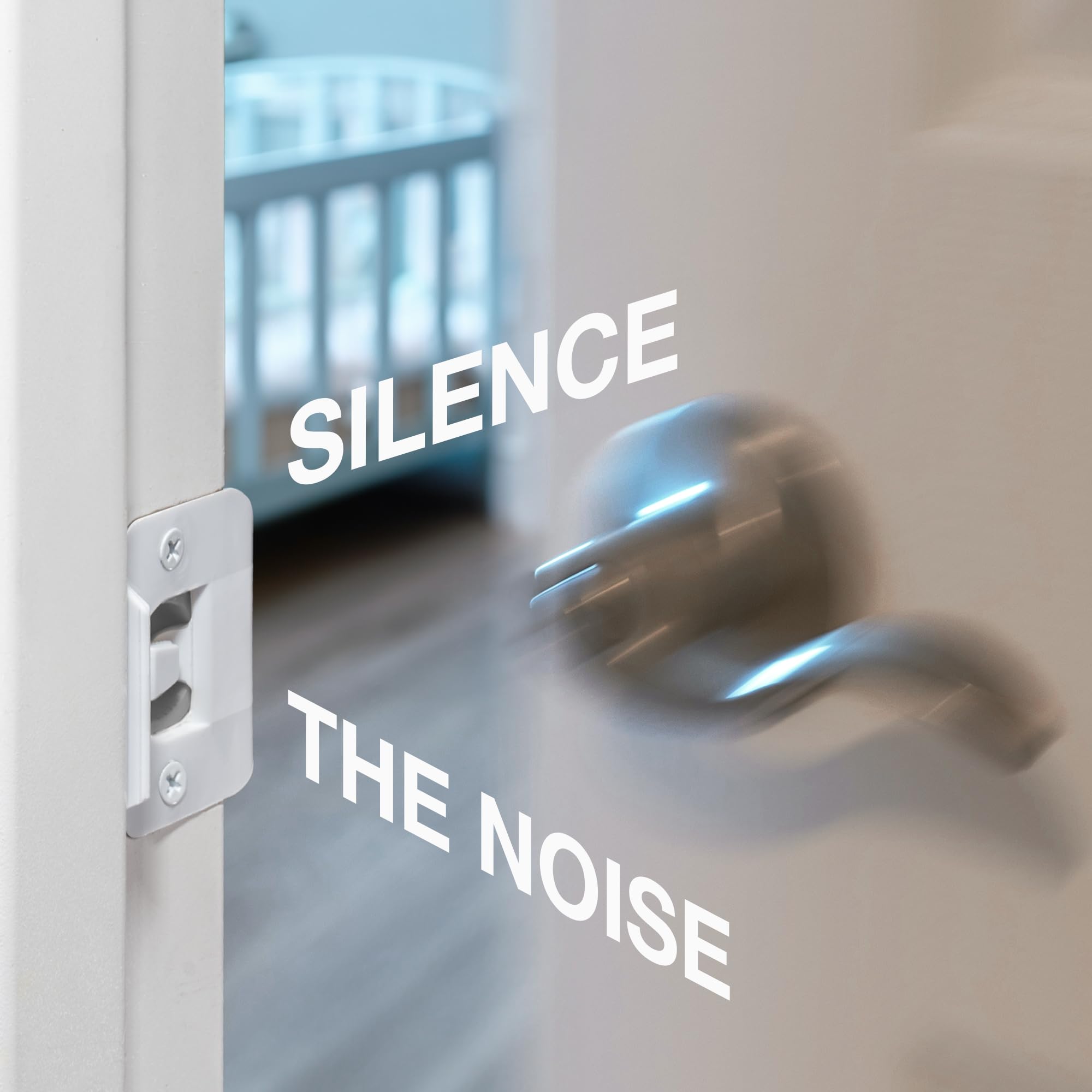 BrainExploder door silencer strike plate installed on a door for reduced slam