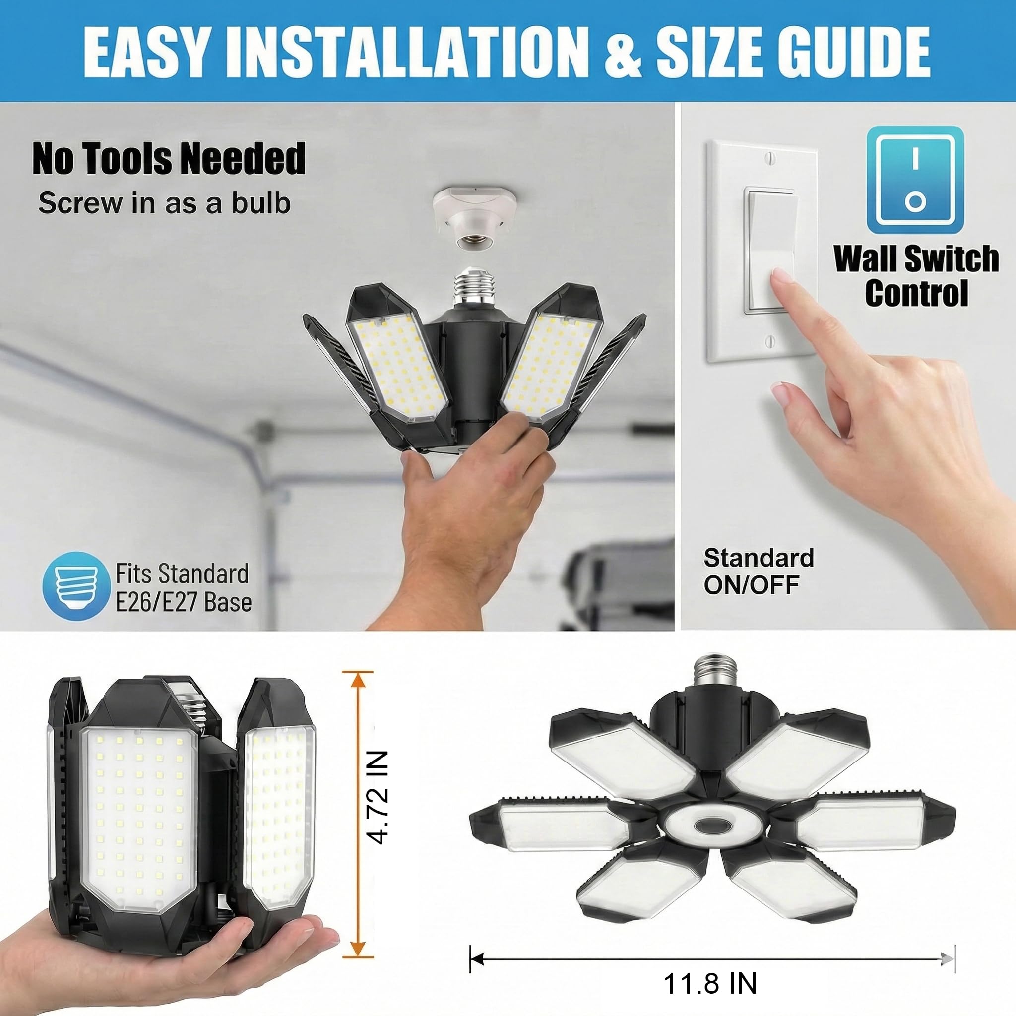 Brainiac LED garage light daylight 6000K for clear color.