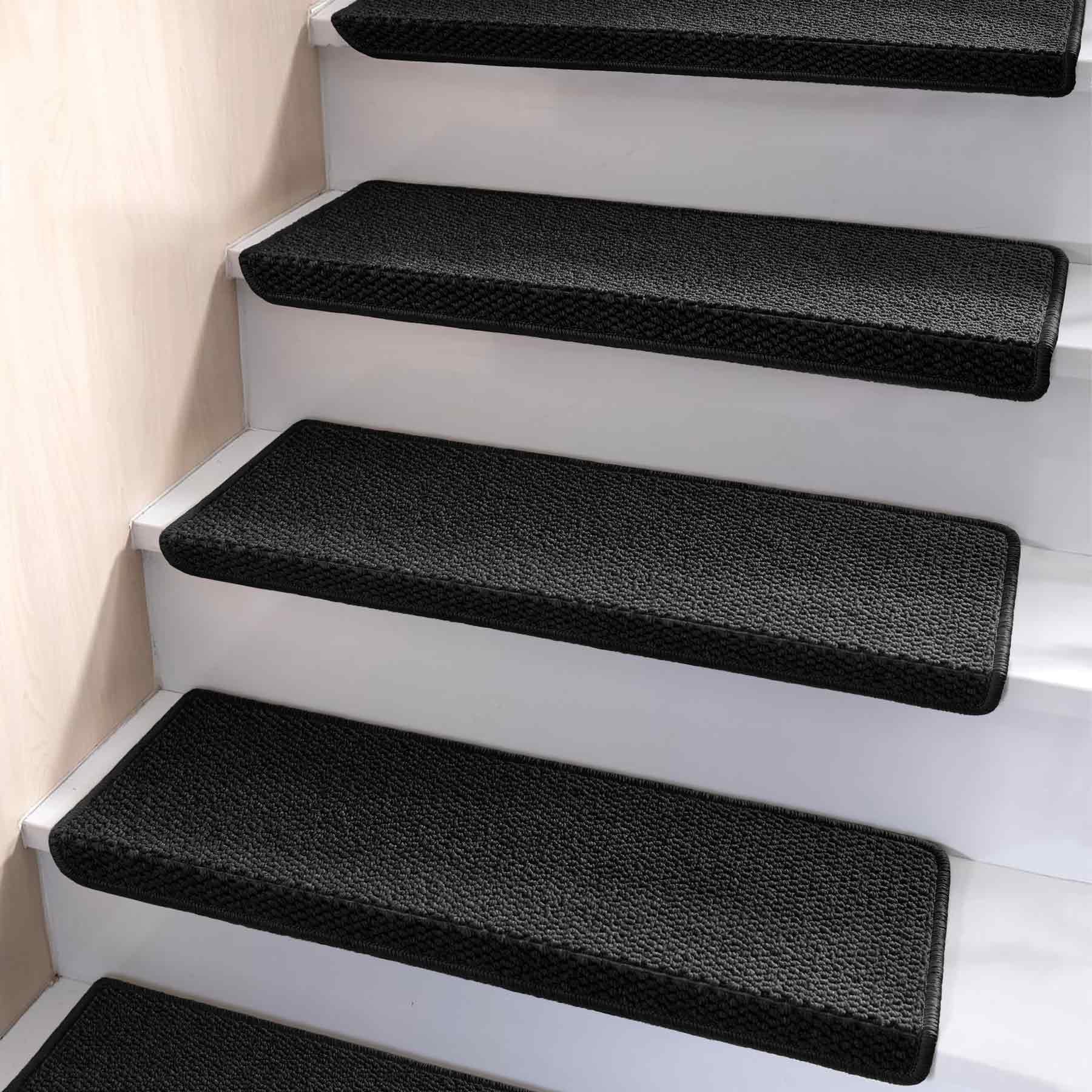 Brakki Bullnose stair treads installation guide on wooden stairs, easy setup.