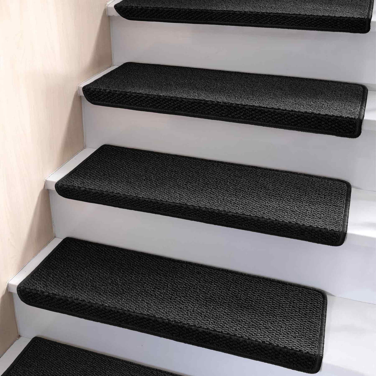Brakki Bullnose stair treads installation guide on wooden stairs, easy setup.