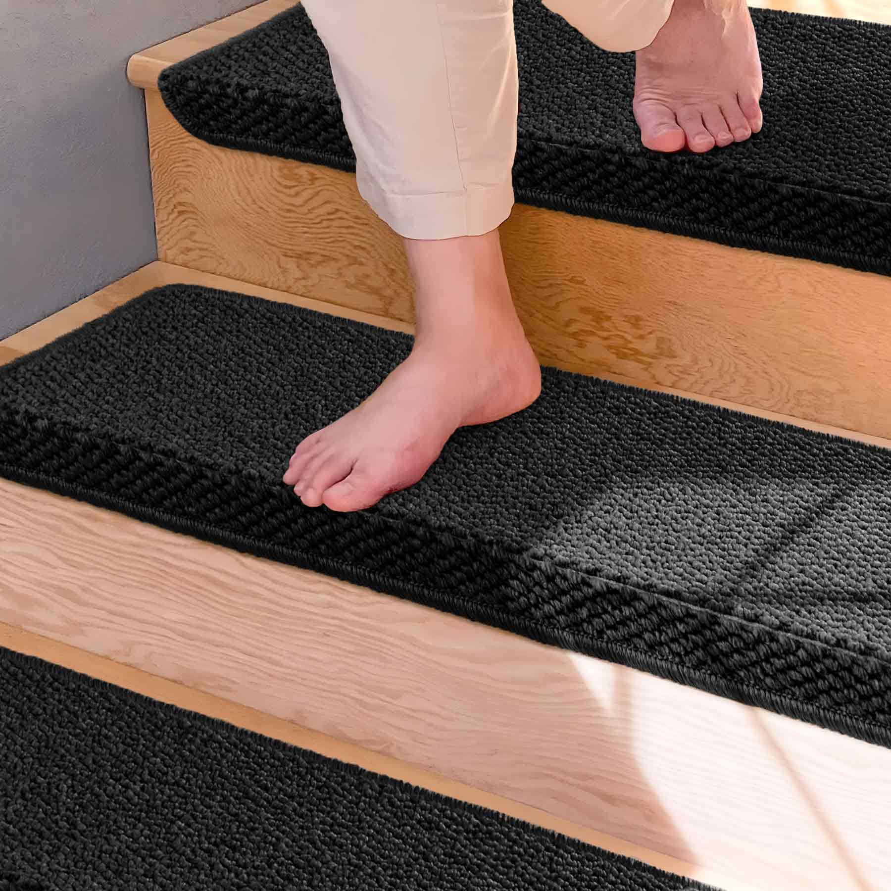 Brakki Bullnose stair treads self-adhesive back for secure fit without residue.