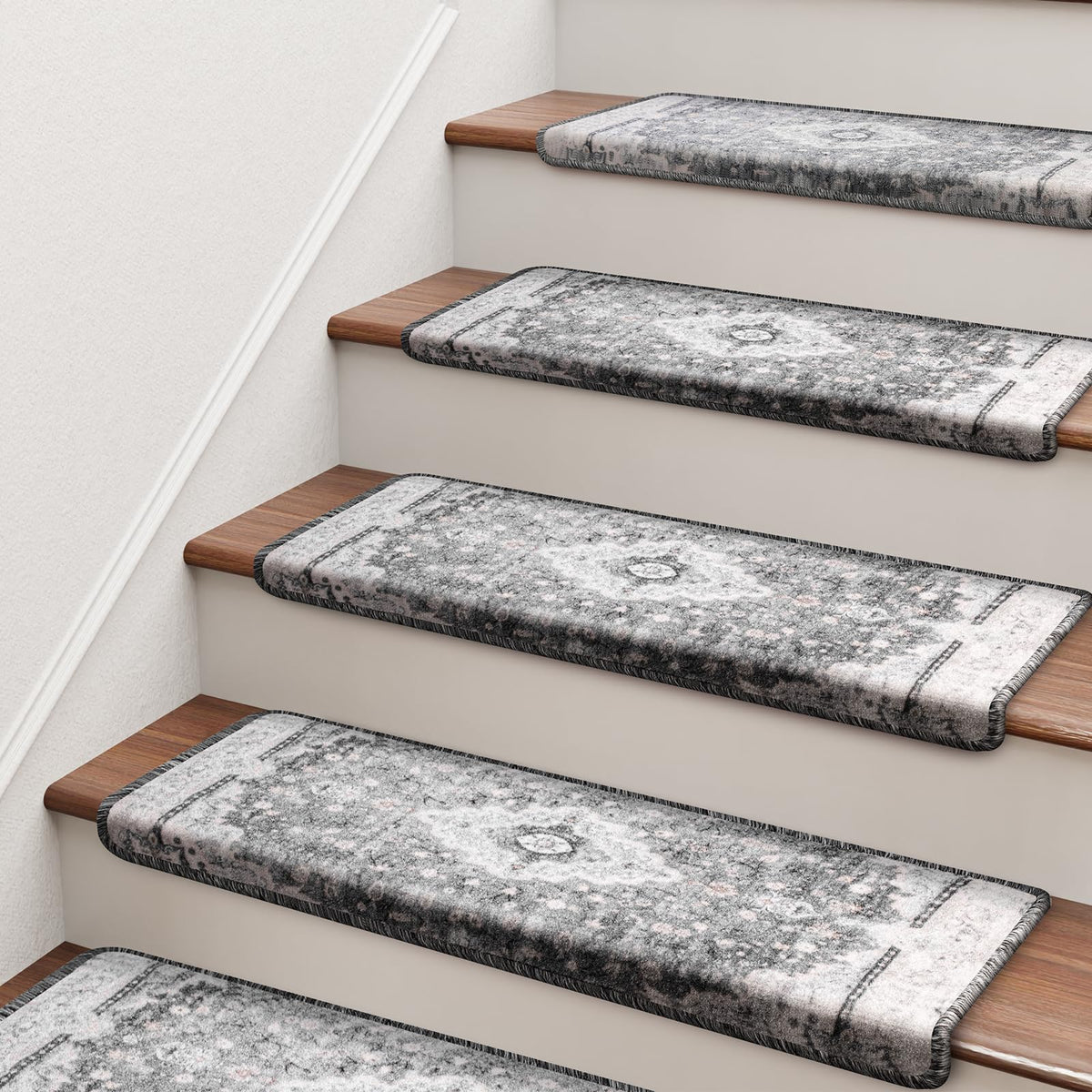 Brakki Bullnose Stair Treads on wood step with non-slip grip