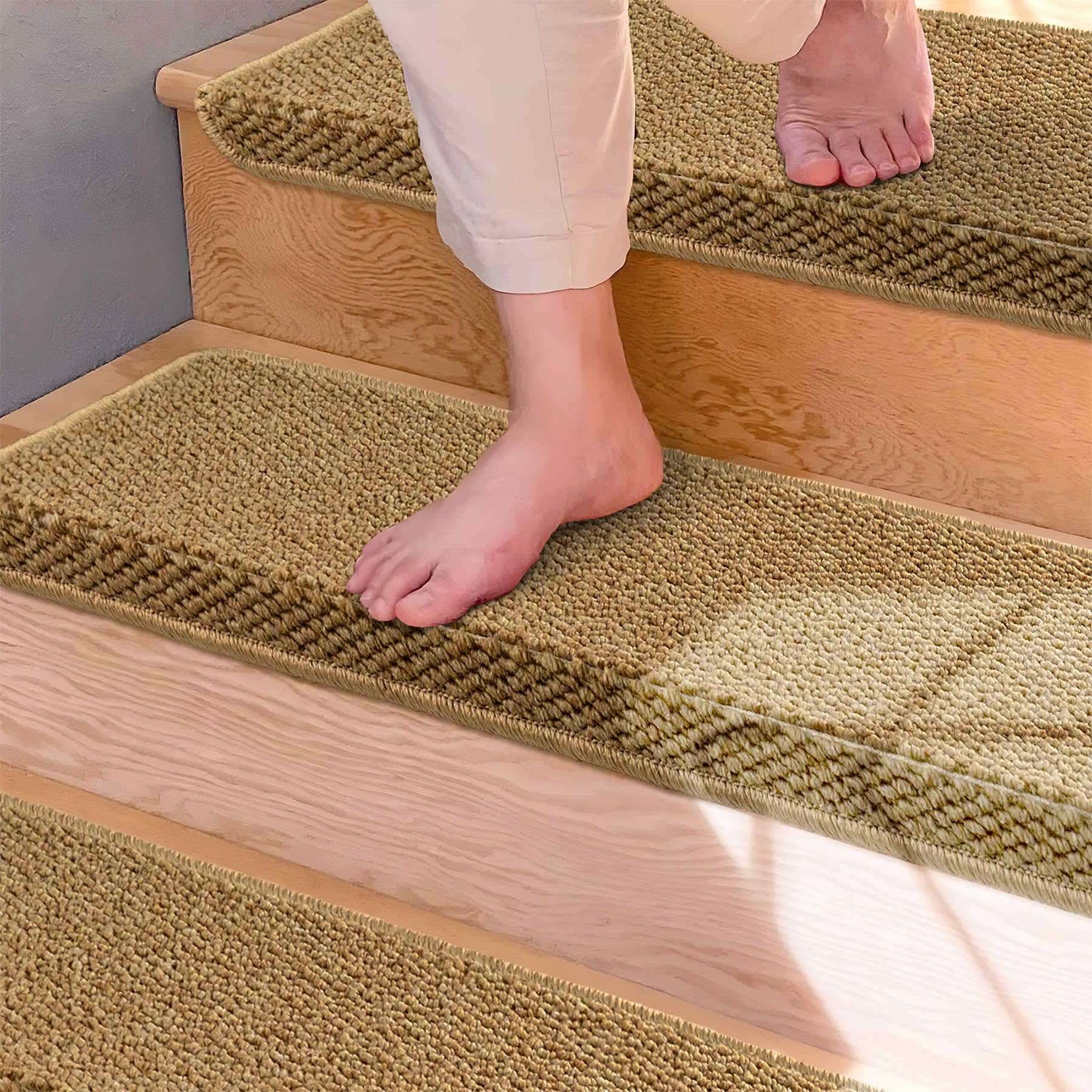 Brakki stair treads with non-slip back visible showing secure grip