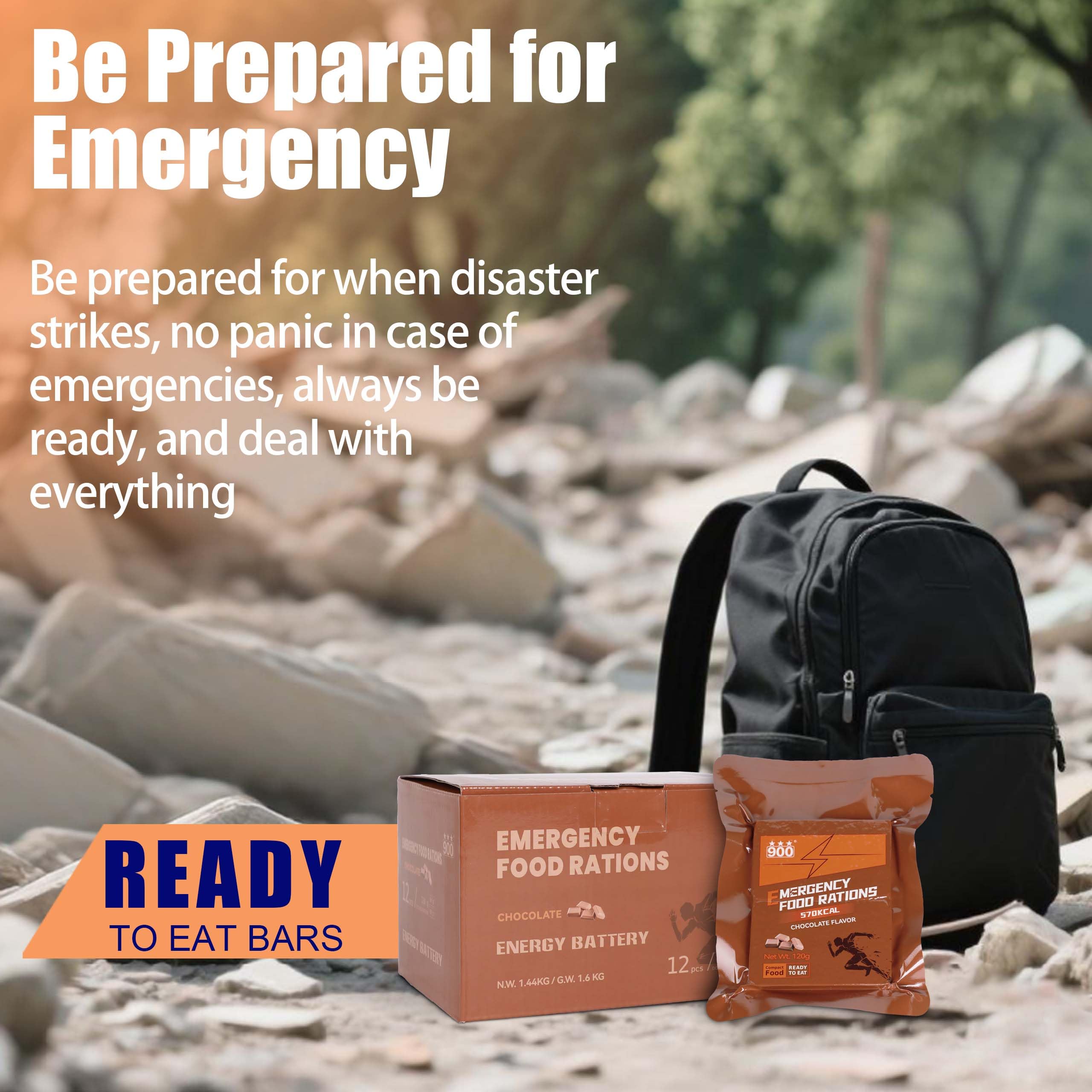 900 Emergency Food Bars Chocolate Hardtack can last five days per person in a compact pack.