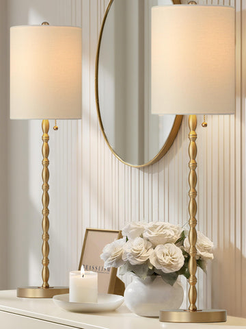 BRASSLISM buffet lamp base in brushed brass adds timeless elegance to entryways.