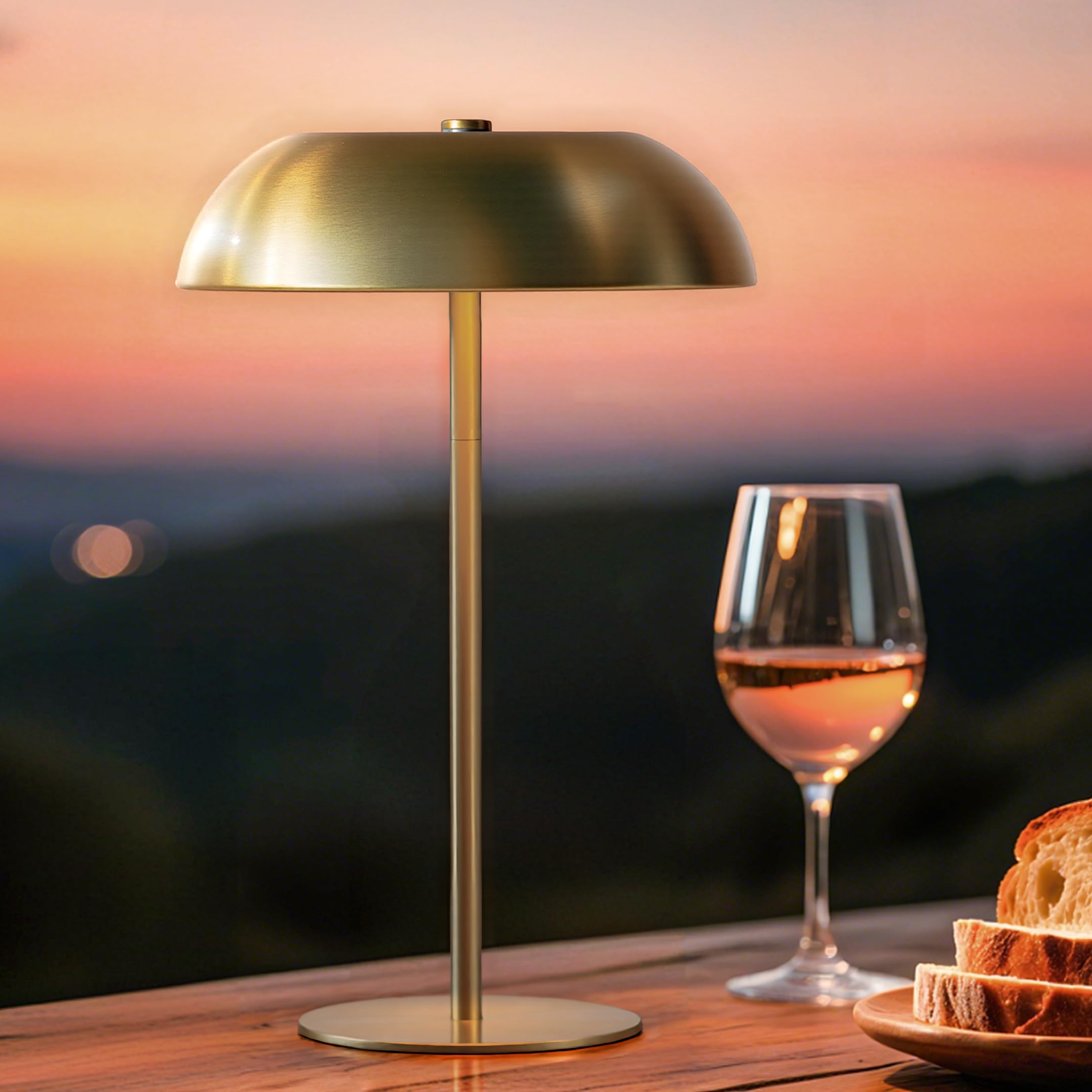 BRASSLISM gold cordless table lamp on nightstand offers warm wireless ambiance