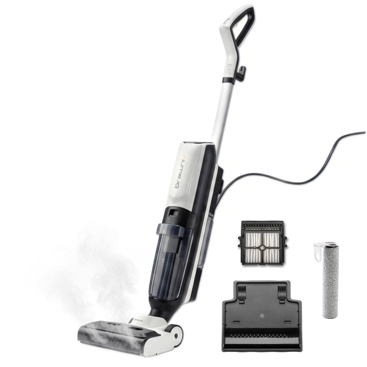 BRAWNIX Wet Dry Vacuum with digital display cleans hard floors efficiently.