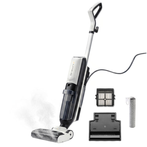 BRAWNIX Wet Dry Vacuum with digital display cleans hard floors efficiently.