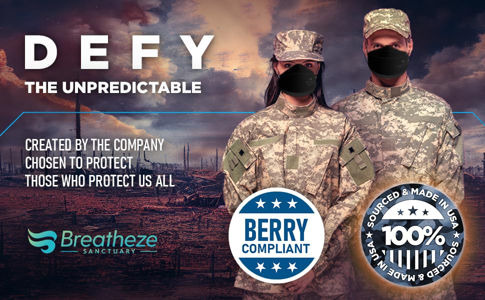 Breatheze KN95 masks made in USA Fremont, NC, emphasizing domestic production.