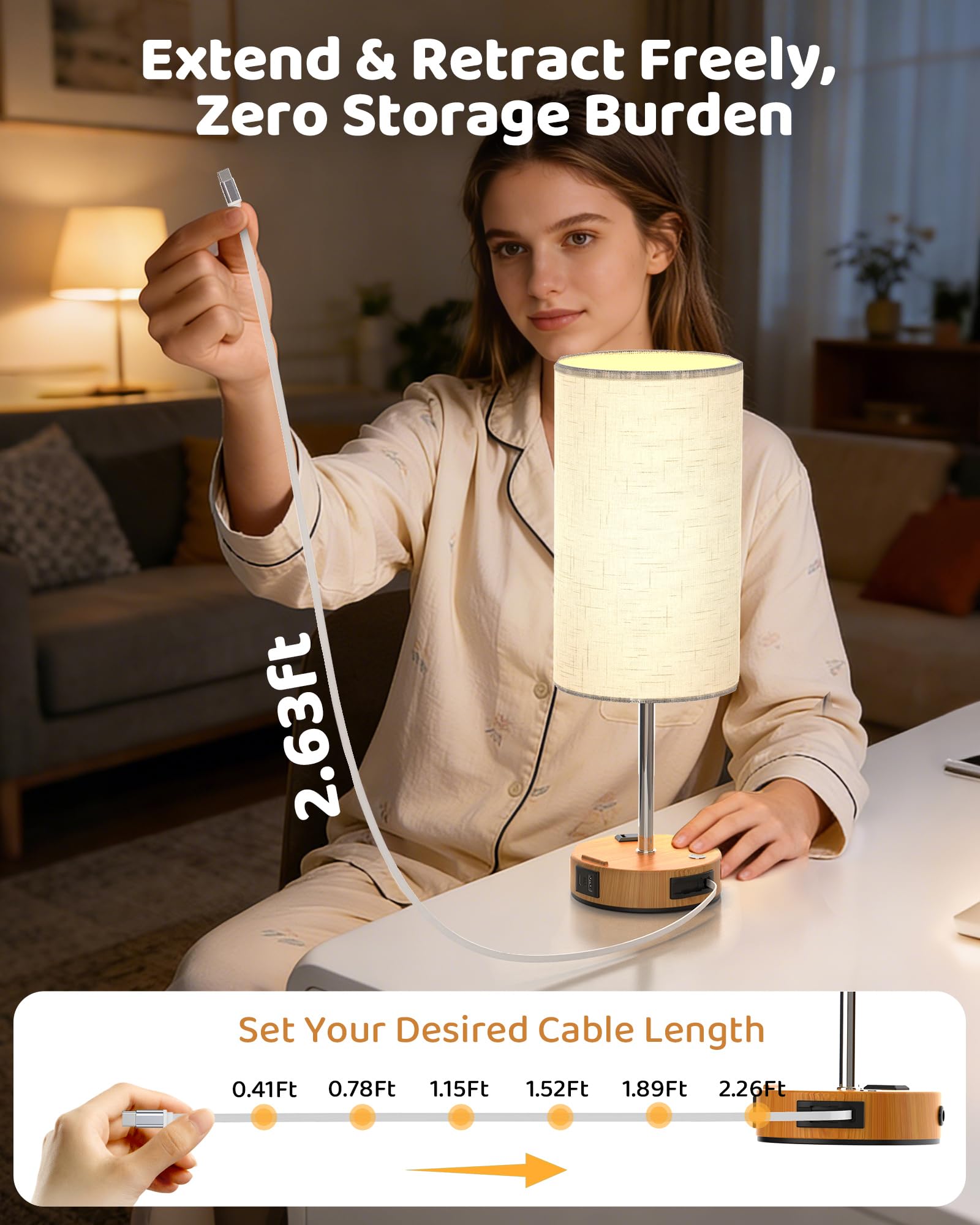 BREEKET bedside lamp with flaxen shade diffusing soft light for cozy nights