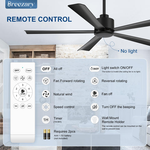 Remote control with six speeds for customizable comfort on Breezary fan.