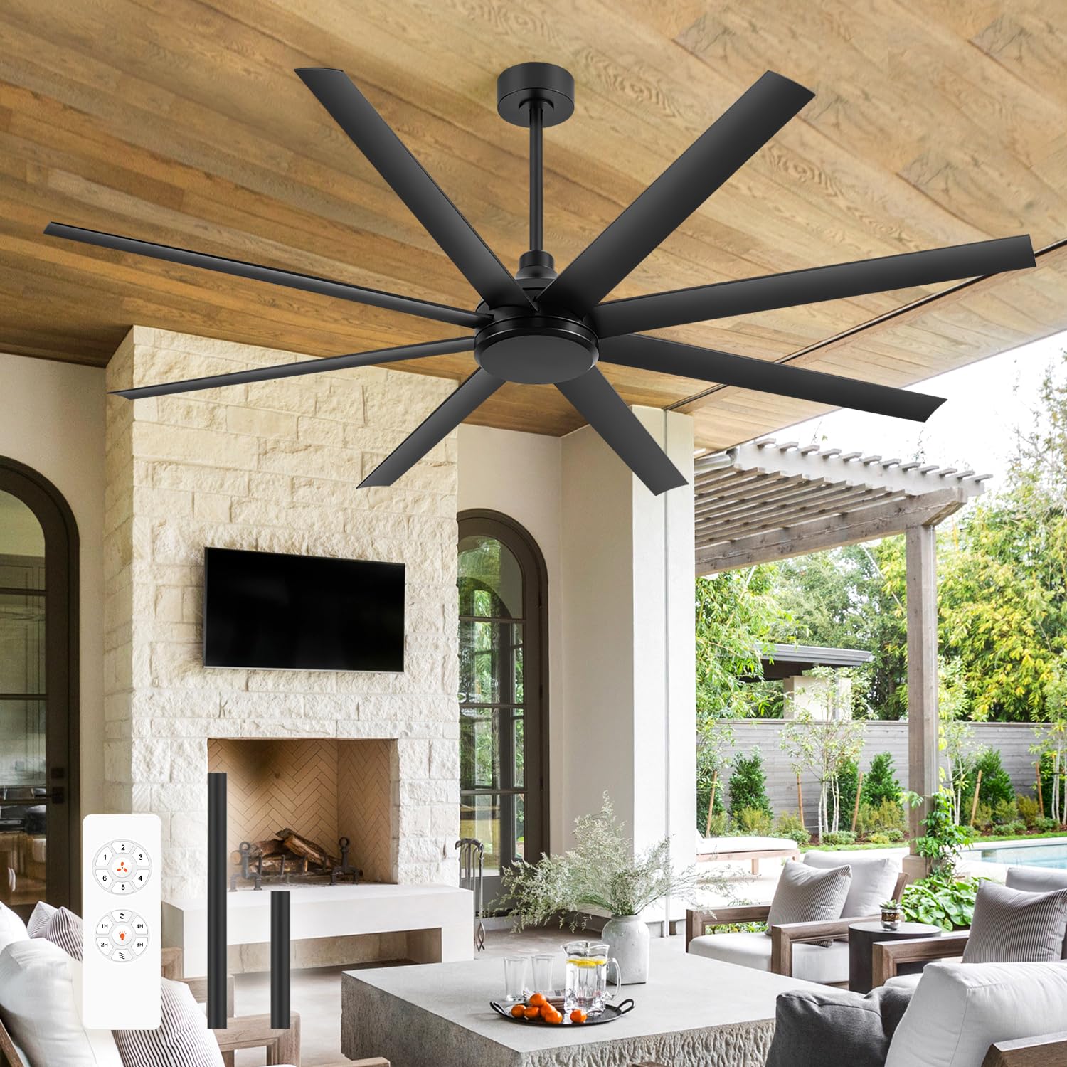 Breezary 72-inch black ceiling fan with remote for large rooms and easy control