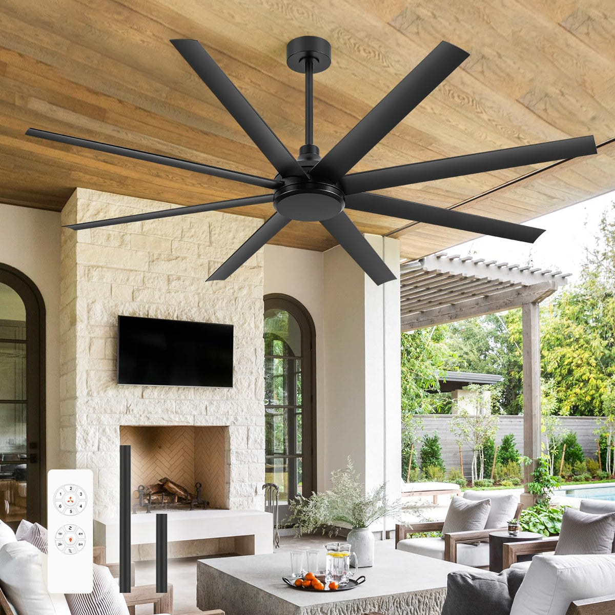 Breezary 72-inch black ceiling fan with remote for large rooms and easy control