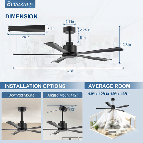 Five reversible blades for year-round breeze from Breezary ceiling fan.