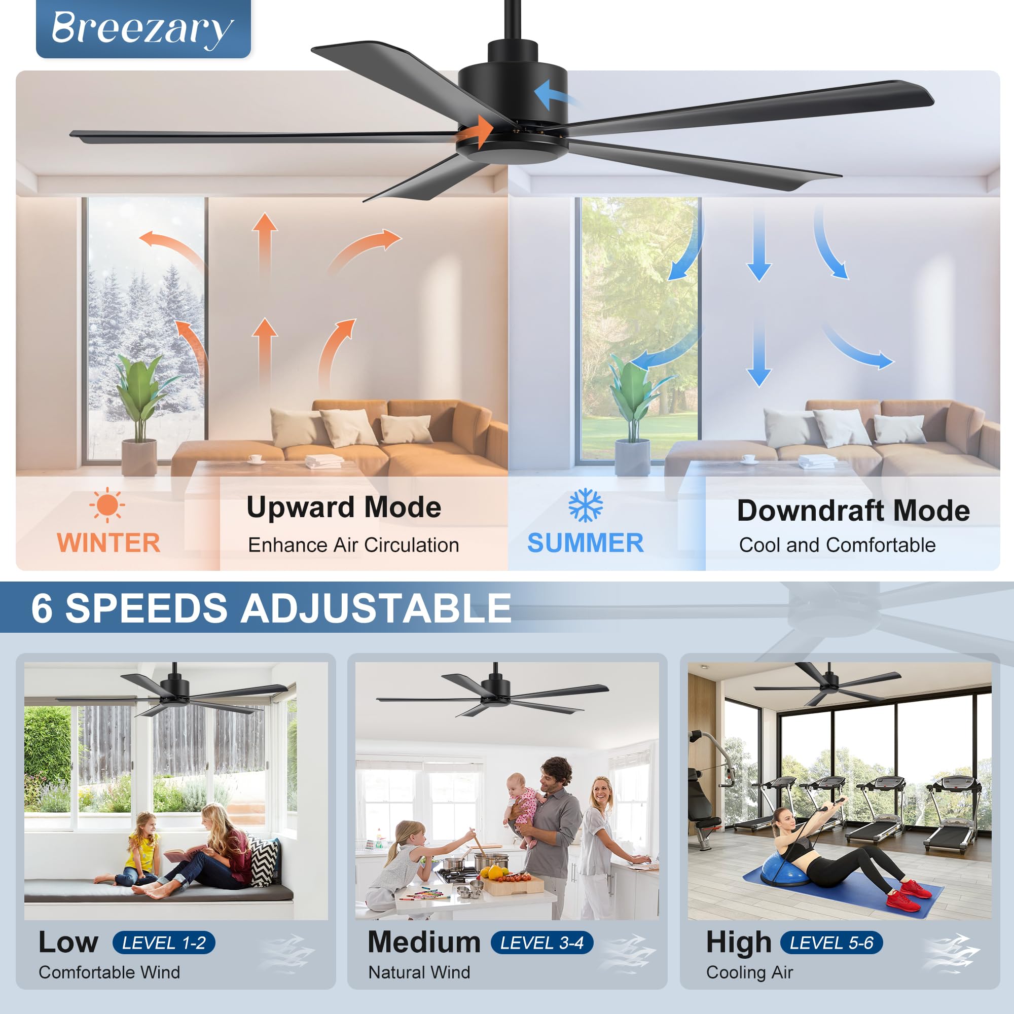52-inch large ceiling fan suitable for spacious living areas by Breezary.