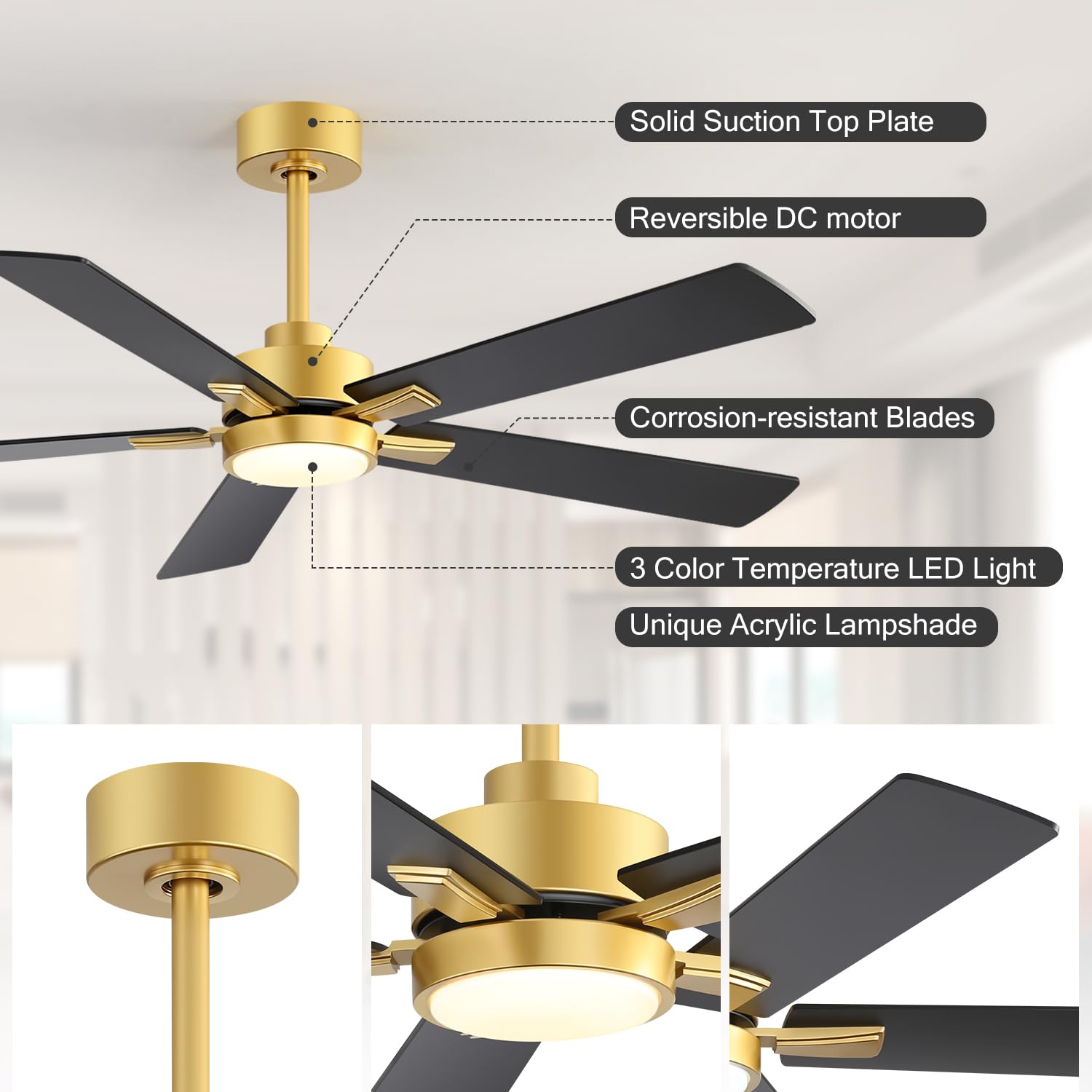 Breezary 5-inch downrod included for stable mounting on standard ceilings.