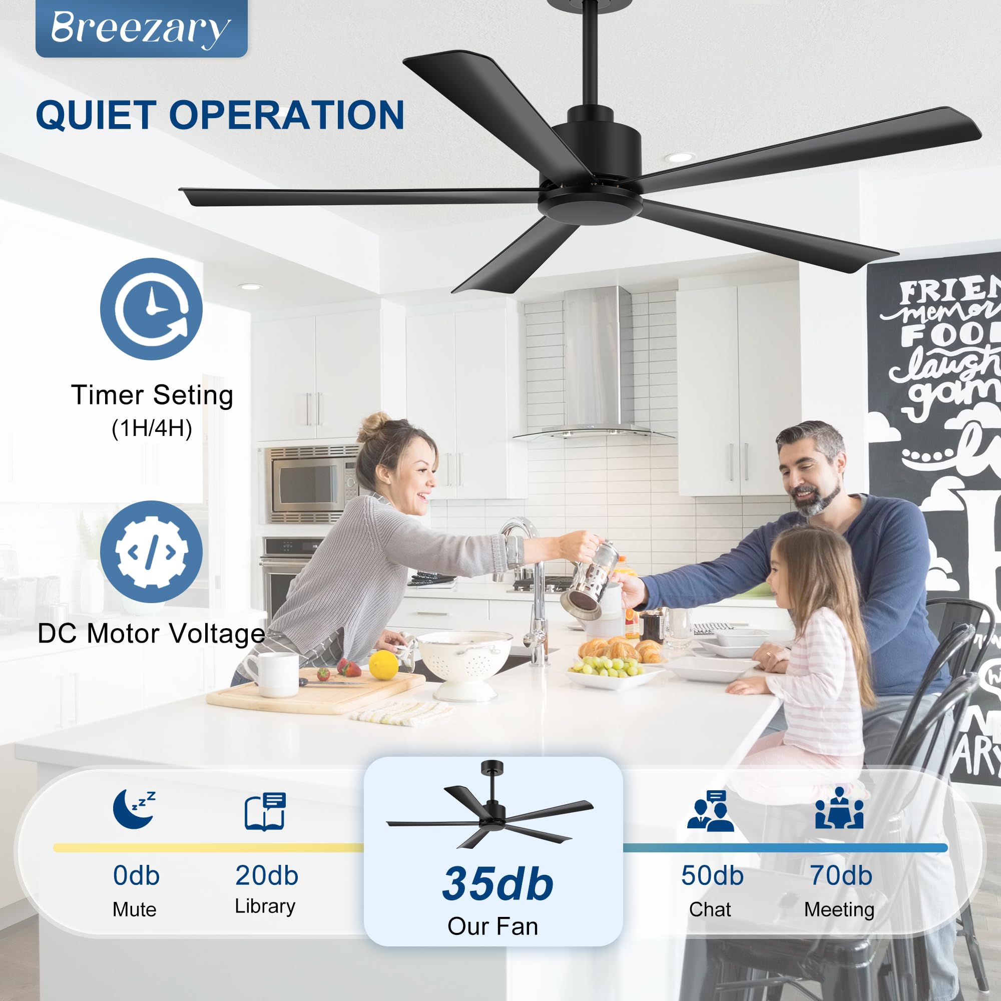 Sloped ceiling compatibility up to 12 degrees for Breezary 52-inch fan.