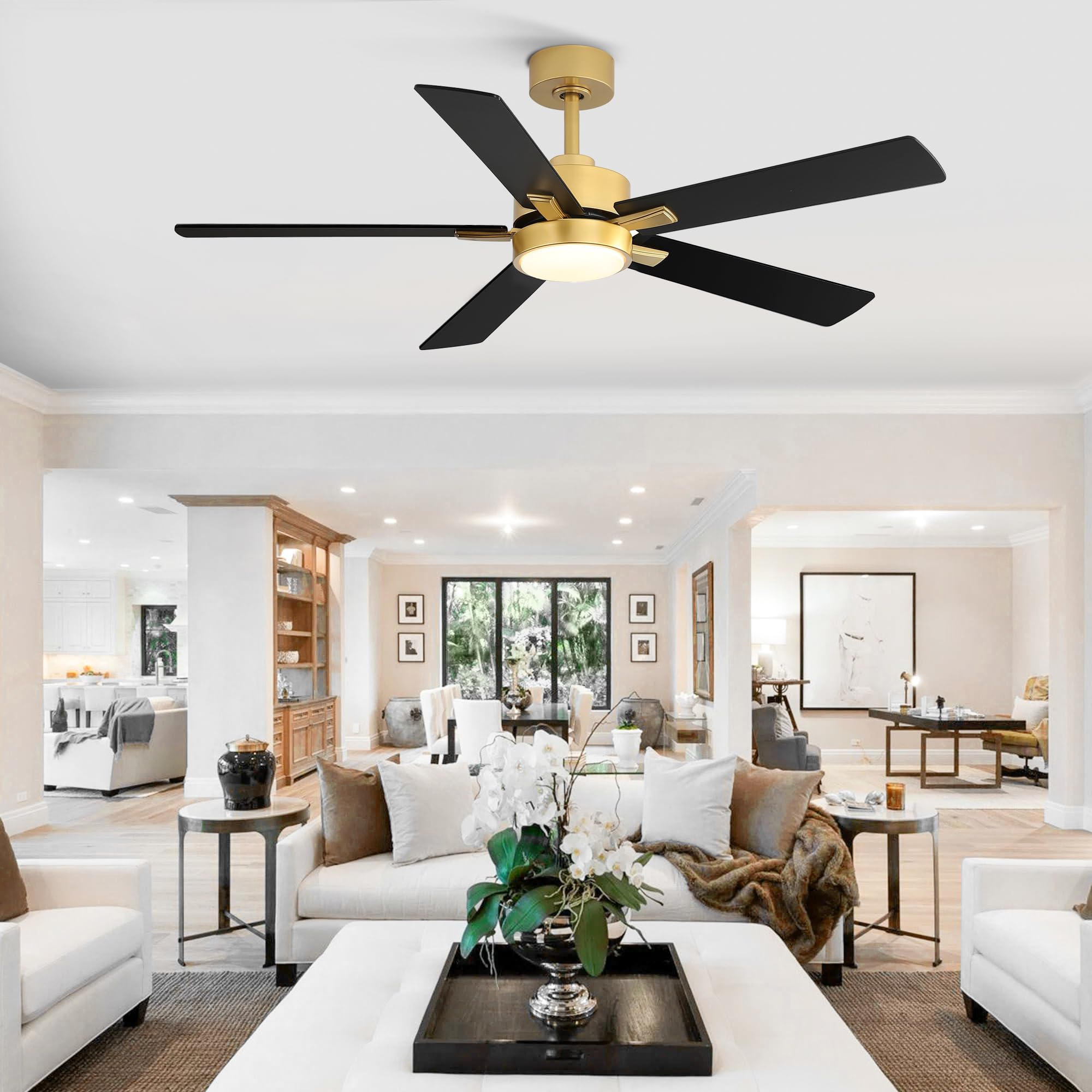 Breezary ceiling fan suited for large rooms and spaces up to 500 sq ft.