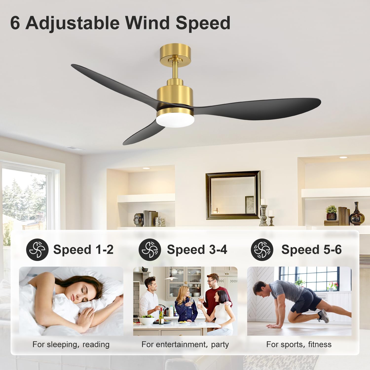 Breezary three reversible blades provide summer downdraft and winter updraft.