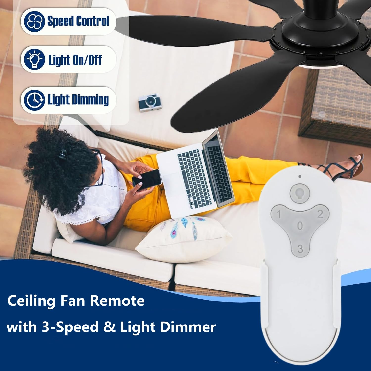Breeze Bay remote offers high, medium, and low speeds with a dimmable light option.