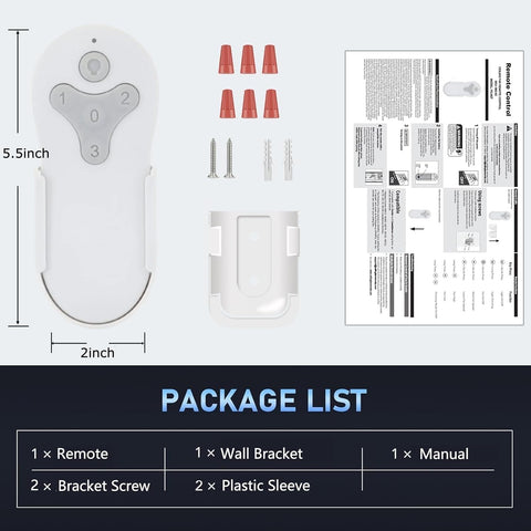 Comprehensive Breeze Bay package with remote, bracket, screws, and instructions.