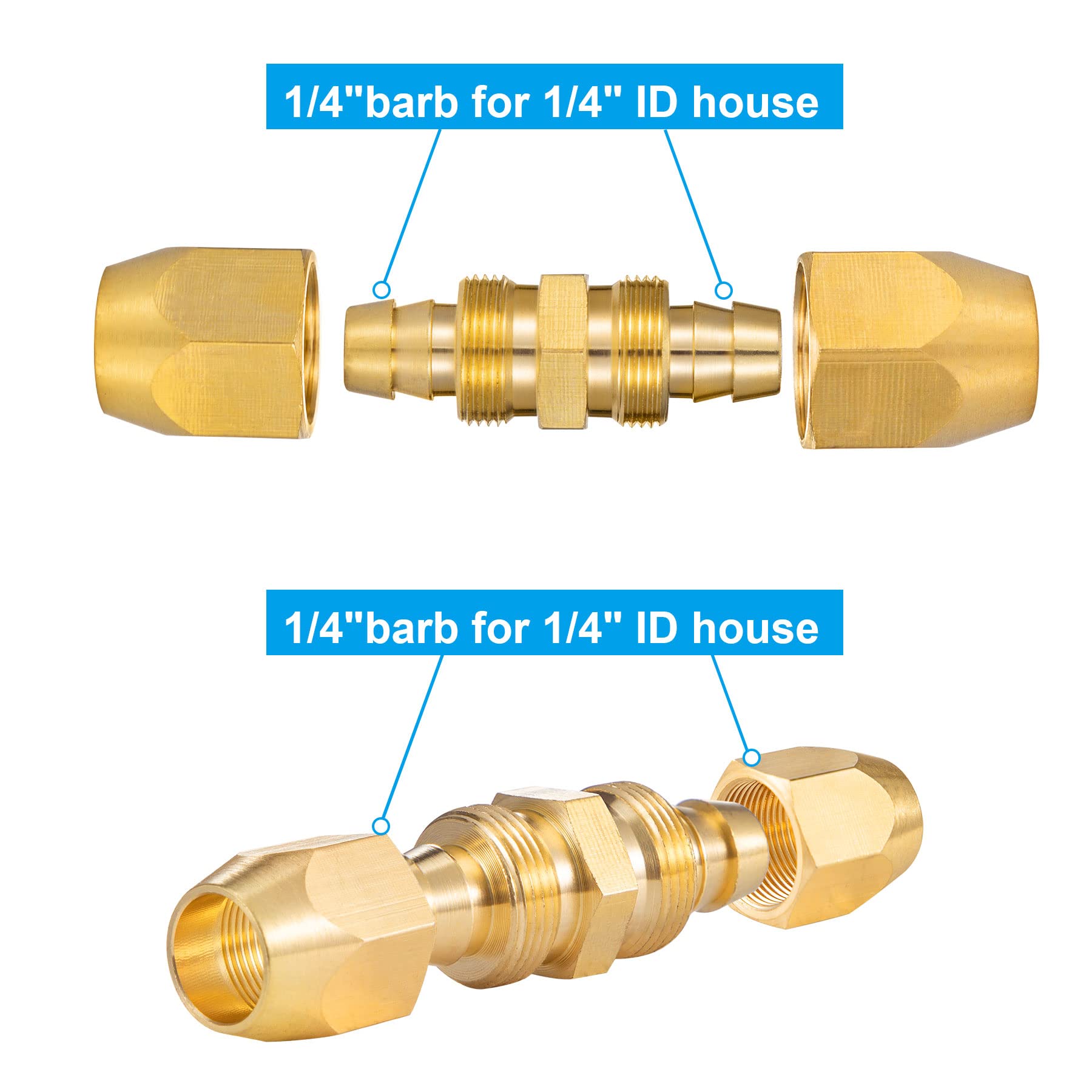 Breezliy 1/4-inch ID hose splicer close-up highlights durable brass construction.