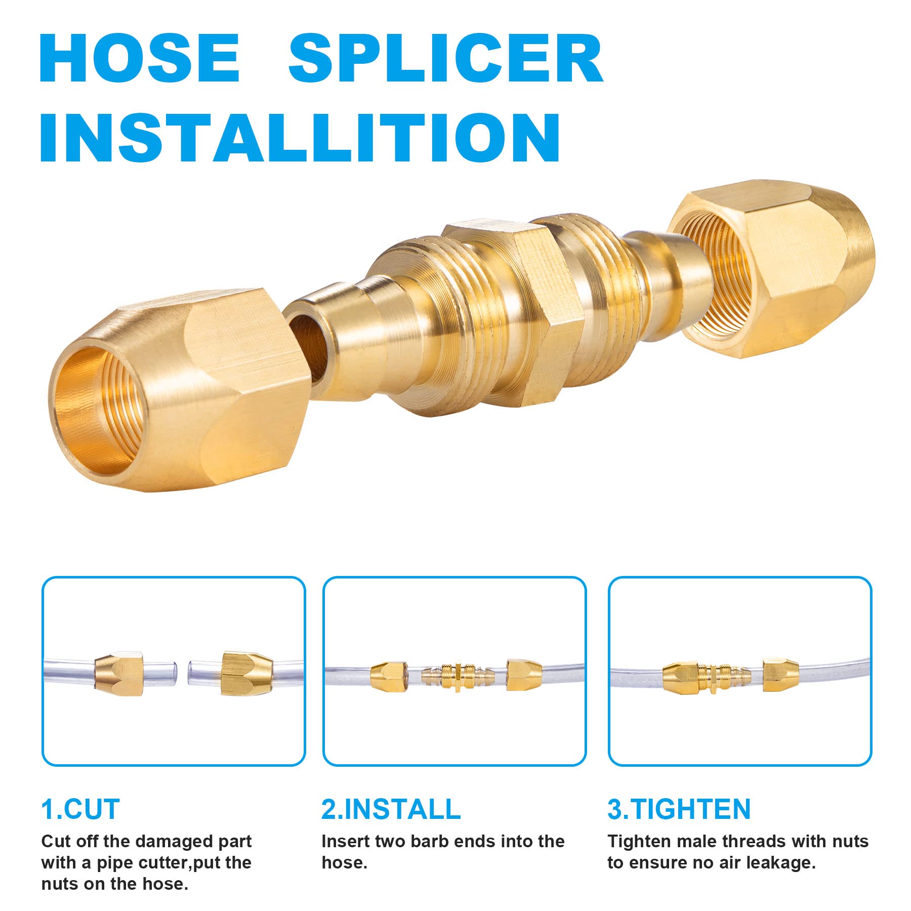Breezliy brass hose splicer components with nuts emphasize corrosion resistance.