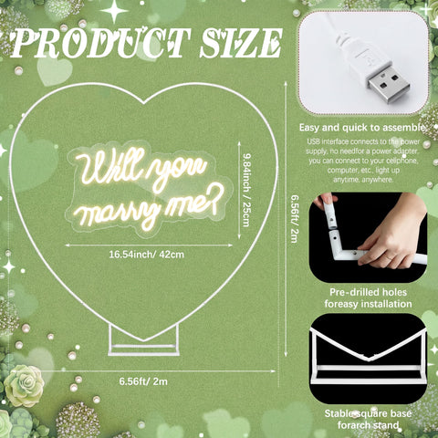Breling 'Will You Marry Me' neon sign creates a soft romantic backdrop