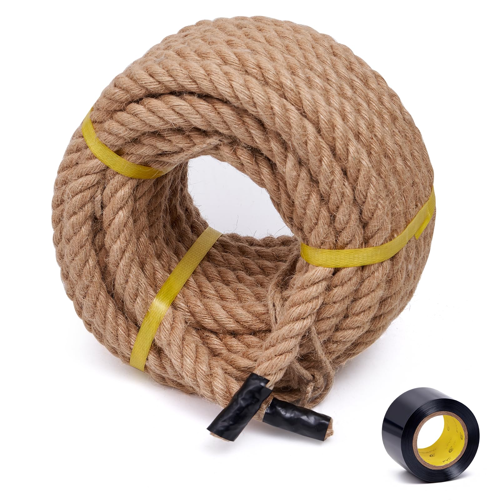 BRETANGME hemp rope 1in 50ft coil shows heavy-duty construction for outdoor use