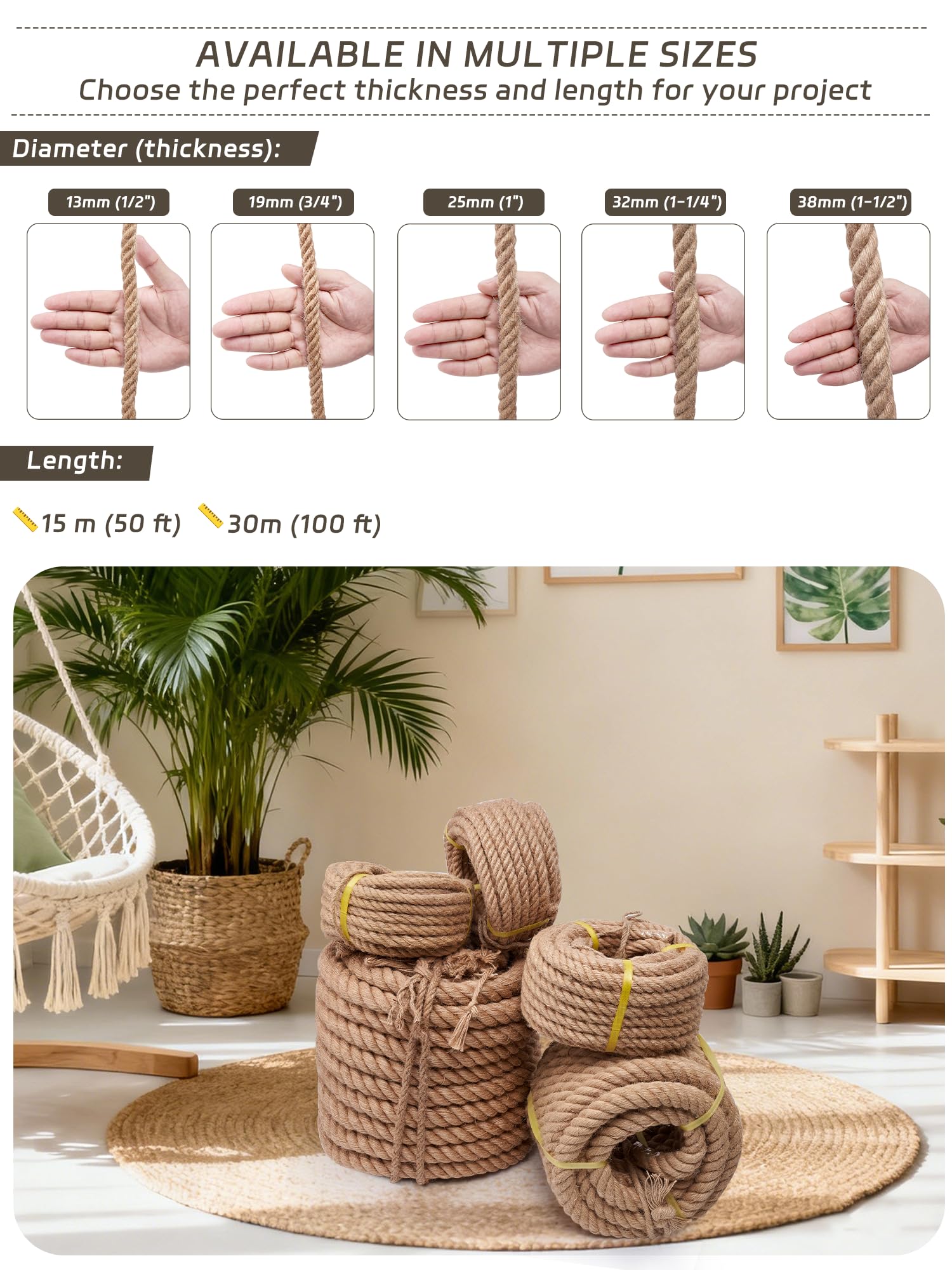 BRETANGME hemp rope 4-strand twist for durability in nautical projects