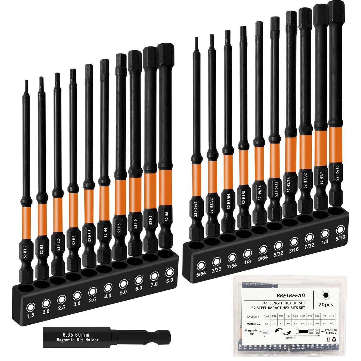 Bretreead Impact 4in hex bit set cover with organized storage case