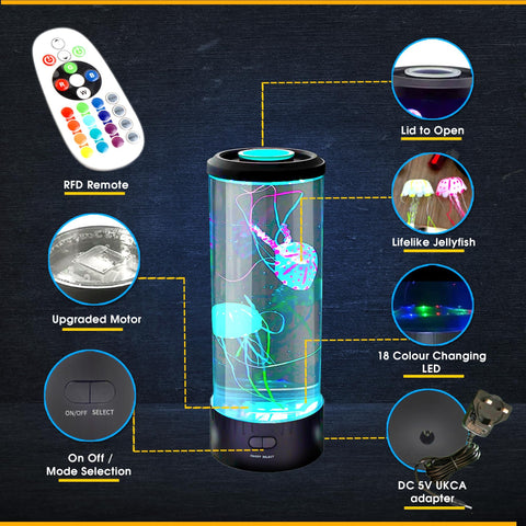 Brewish Jellyfish Lamp includes auto shutdown for energy efficiency.