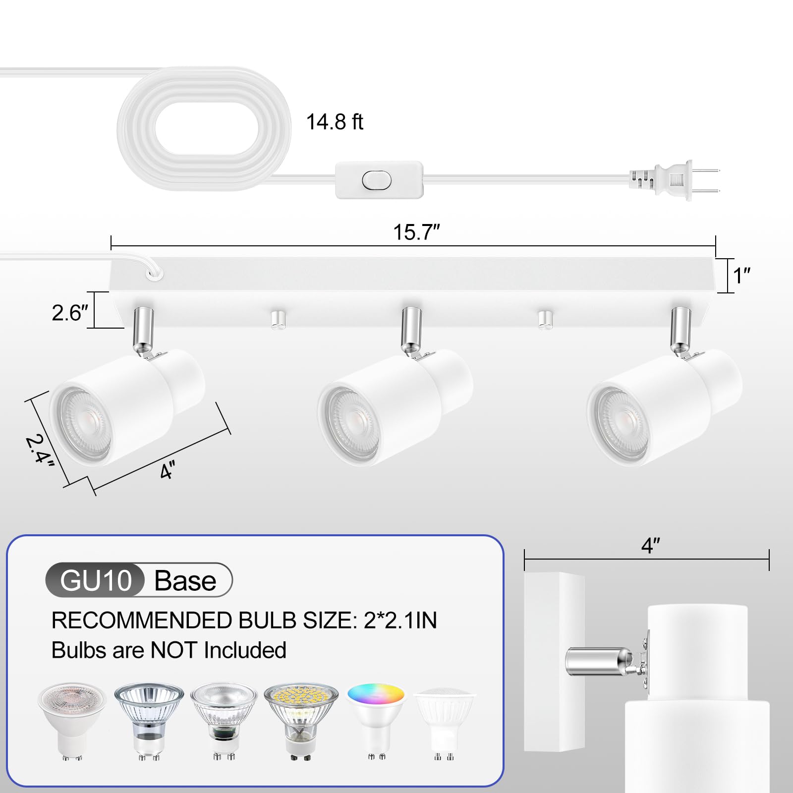 Bricosmocon 350-degree rotatable track head enables precise accent lighting.