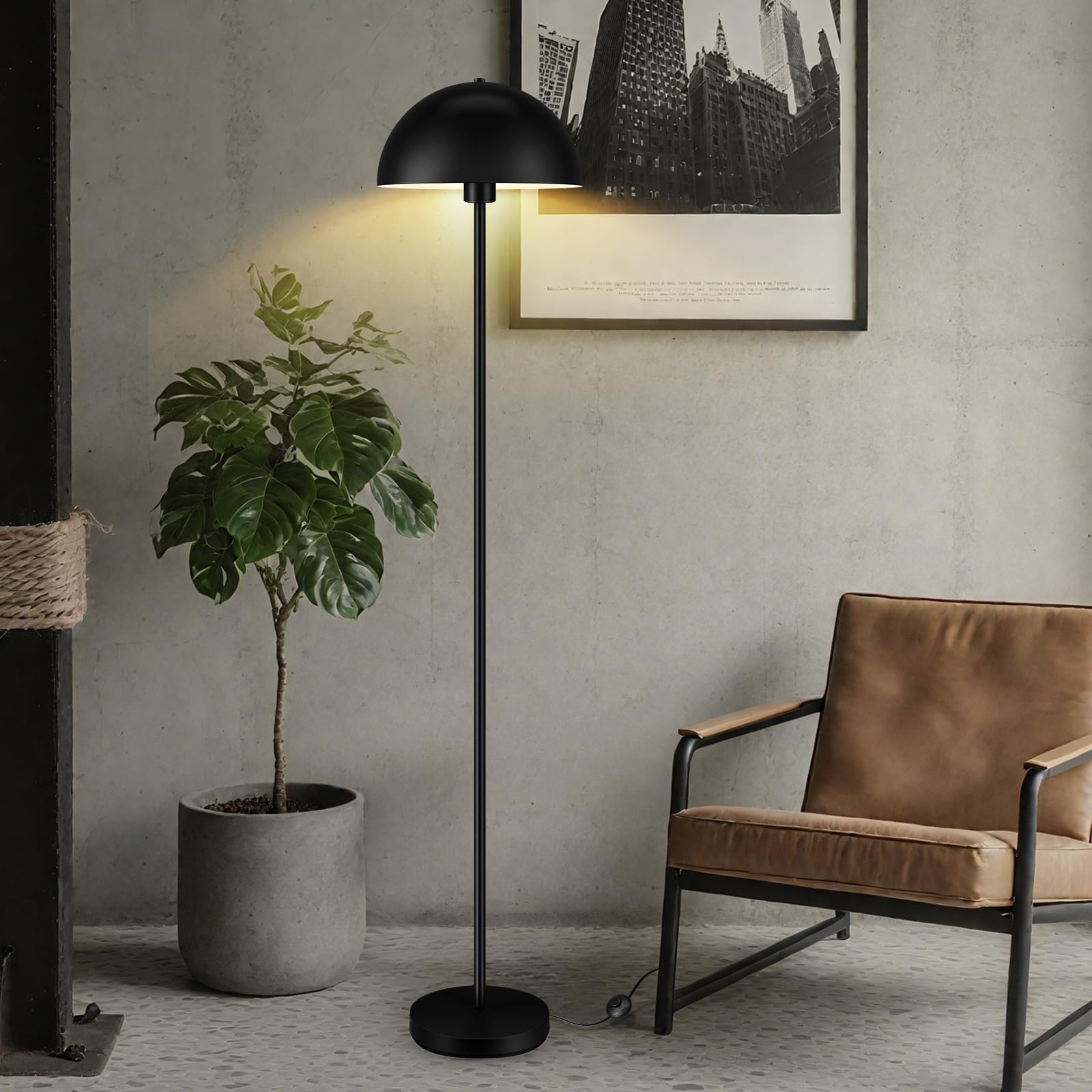 Bricosmocon floor lamp with industrial black dome shade for modern living rooms.