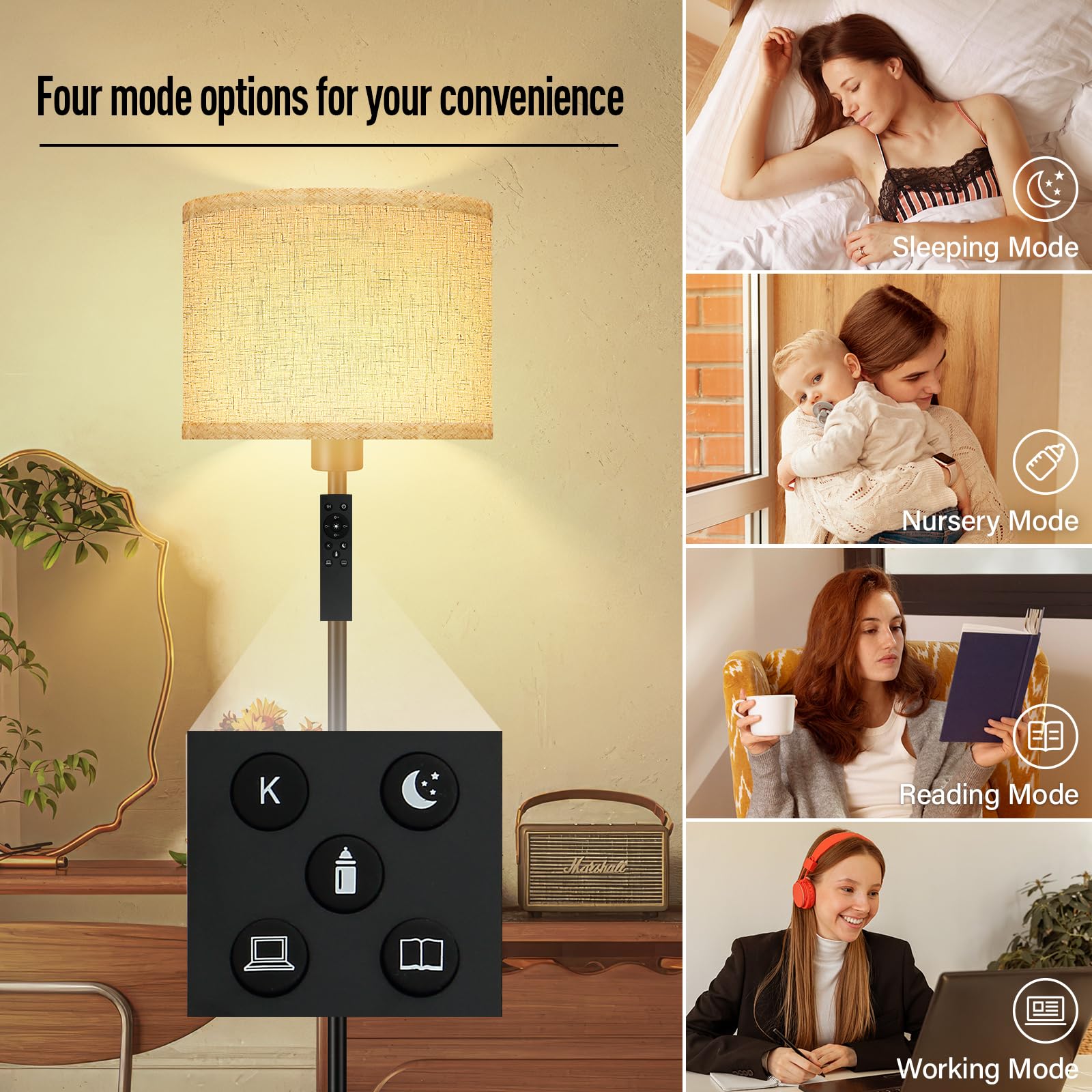 Bricosmocon linen shade floor lamp softening light for comfortable evenings