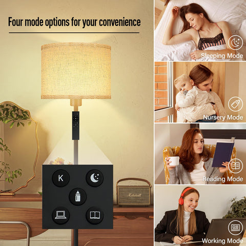 Bricosmocon linen shade floor lamp softening light for comfortable evenings