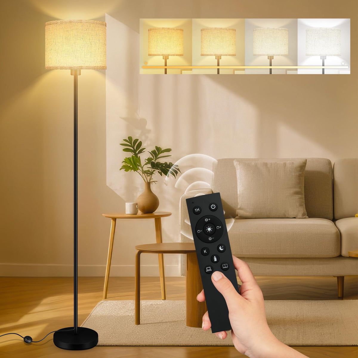 Bricosmocon floor lamp with remote control for customizable living room lighting