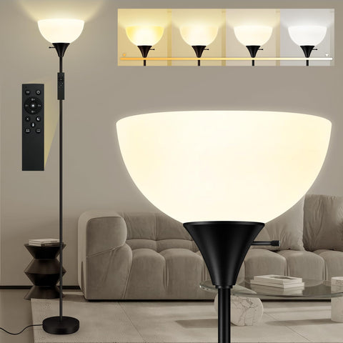 Bricosmocon torchiere floor lamp towers at 71 inches for expansive living room illumination.