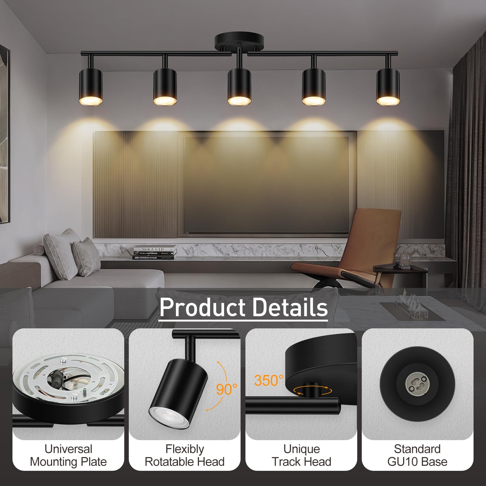 Bricosmocon GU10 base compatibility supports LED, CFL, and halogen bulbs
