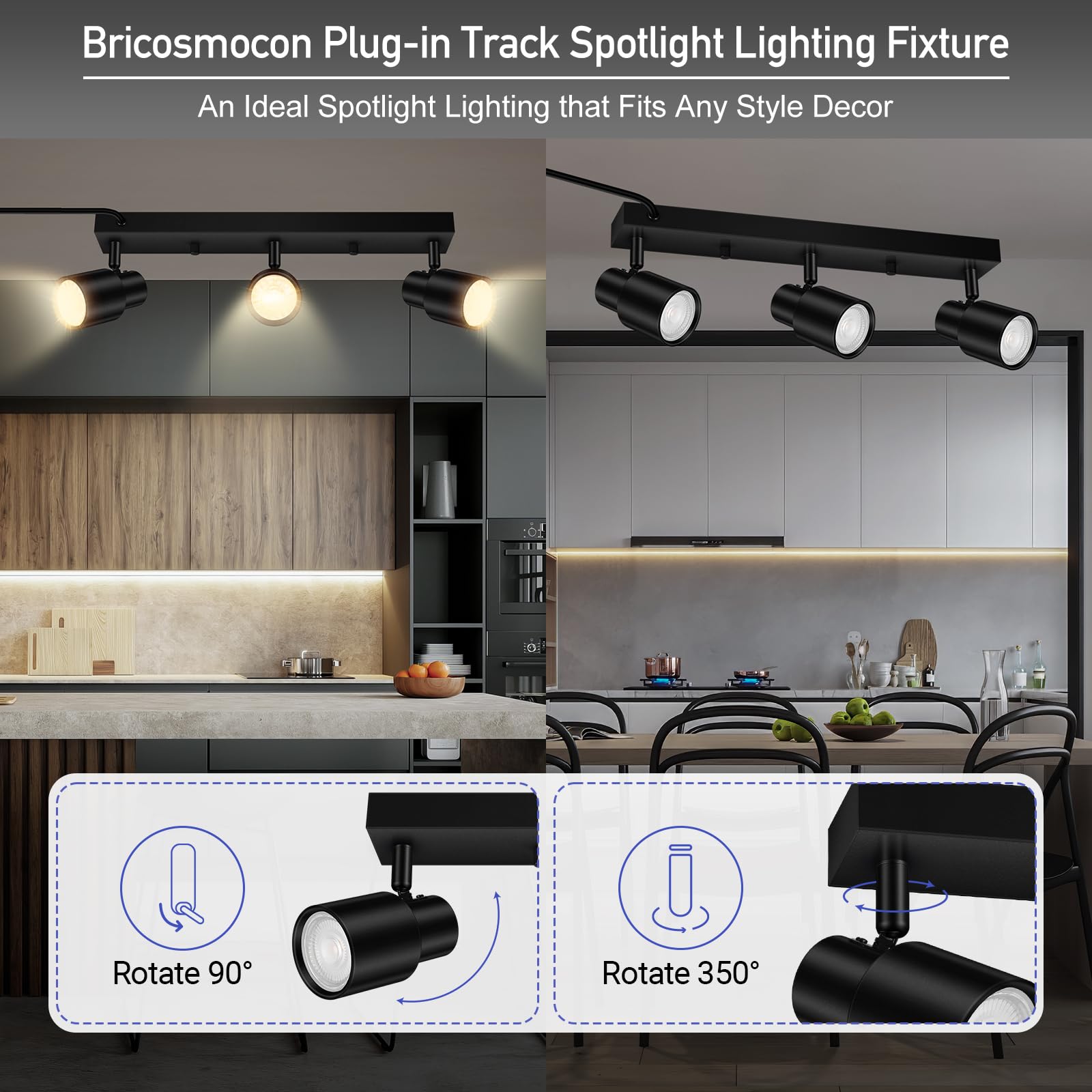 Bricosmocon kitchen spotlight enhances counter prep areas.