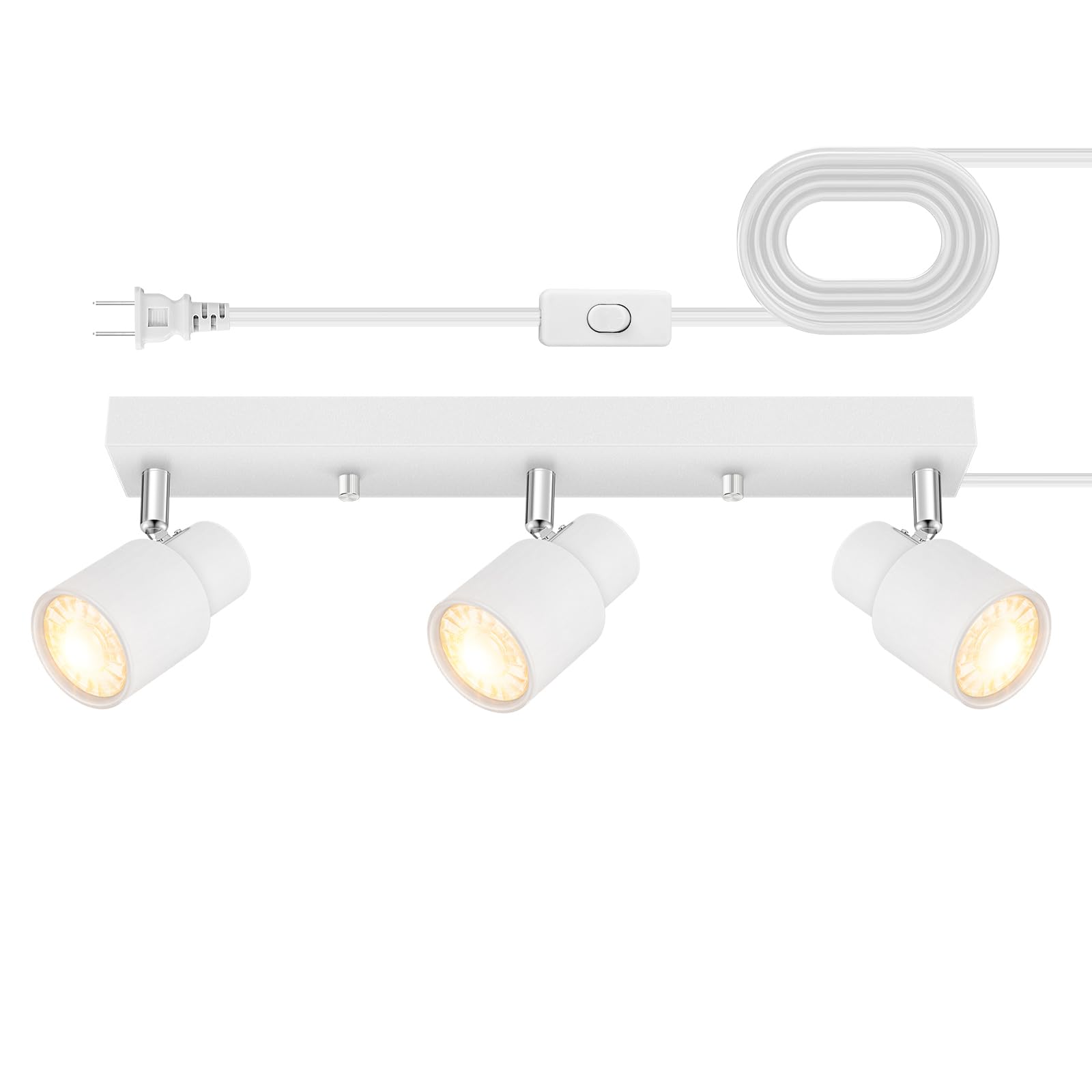Bricosmocon plug-in track lighting with three heads for versatile ceiling illumination.