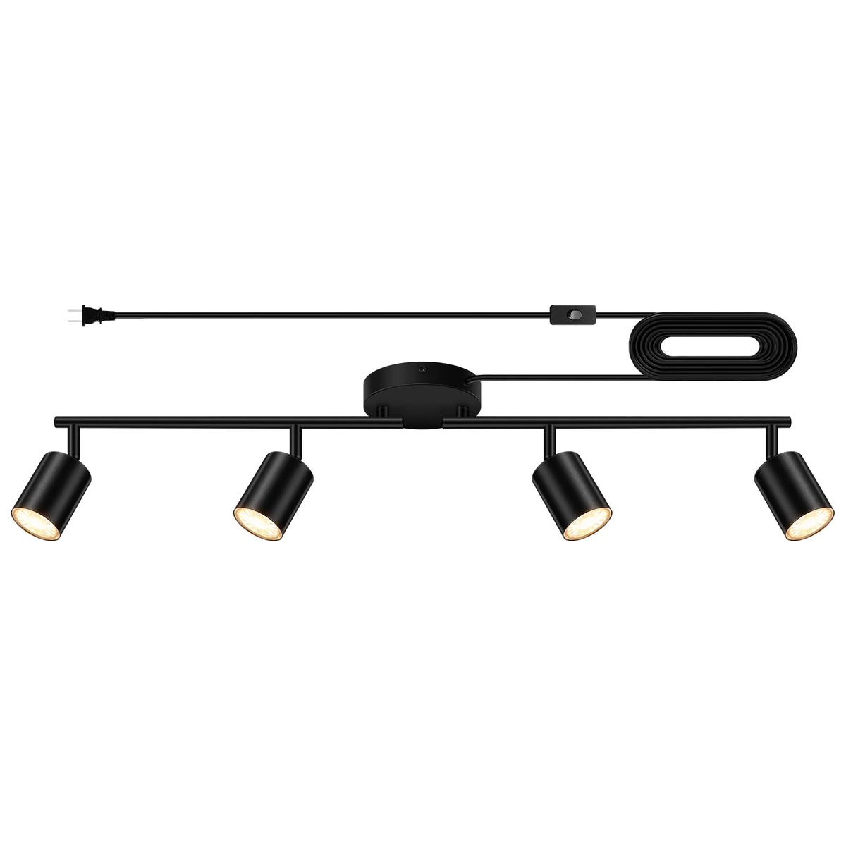 Bricosmocon plug-in track lighting kit in kitchen with four adjustable heads for task lighting.