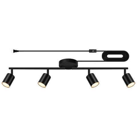 Bricosmocon plug-in track lighting kit in kitchen with four adjustable heads for task lighting.