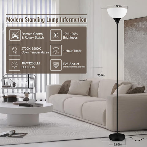 Bricosmocon torchiere lamp offers stepless dimming from 10% to 100% brightness.