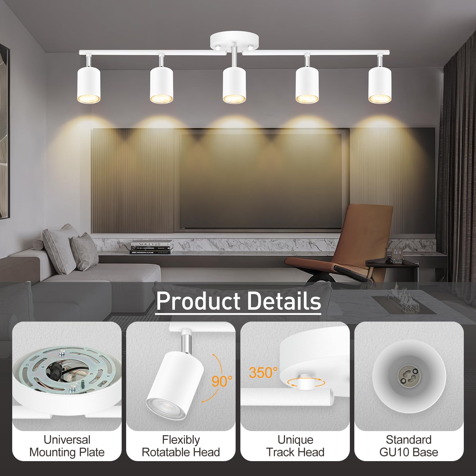 Bricosmocon track lighting heads adjustable to target accents and tasks.